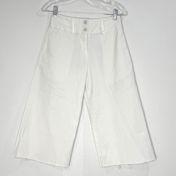 Nili Lotan Pants - NILI LOTAN Wide Leg Cropped Pants 00 Ivory High Waist Raw Hem